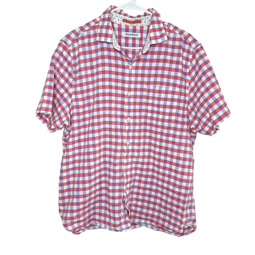 Tommy Bahama Men's Linen Blend Checkered Button Front Shirt Size Large - Picture 1 of 7